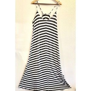 Old Navy Women's Gray Stripped Chiffon Spaghetti Straps‎ Maxi Sundress Dress XL